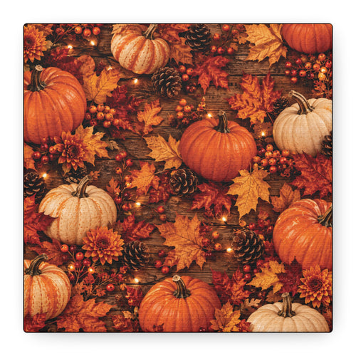 Autumn Pumpkins and Leaves Canvas