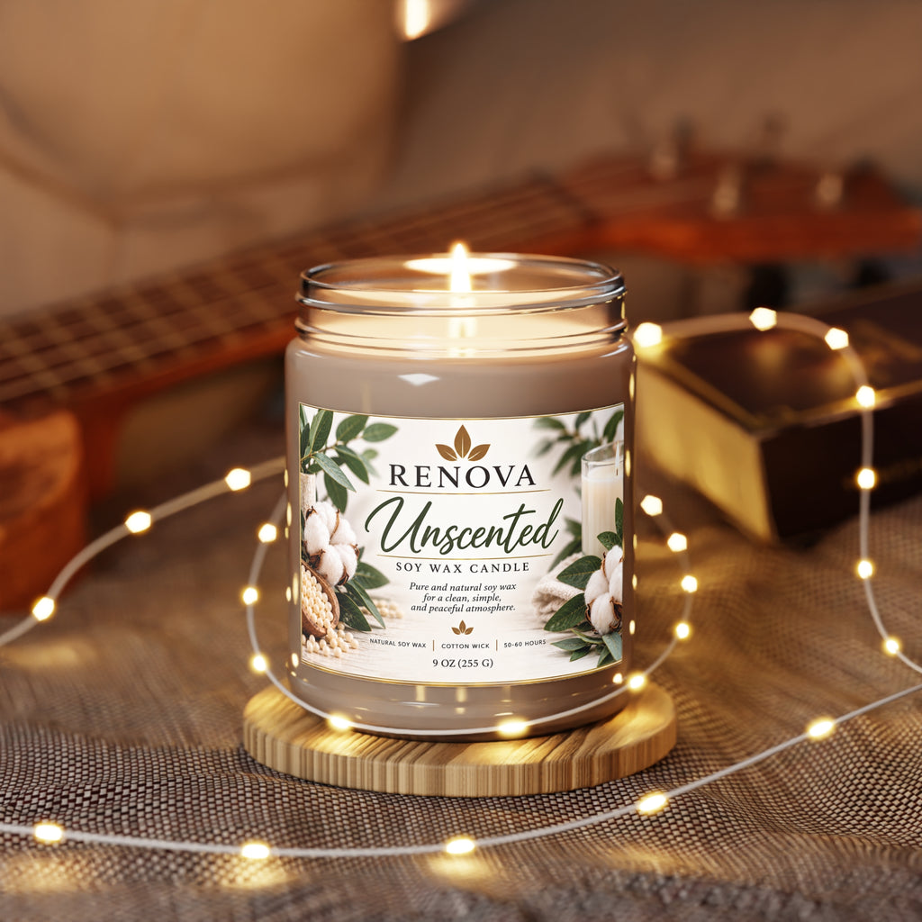 Unscented Soy Candle 9oz | White Lid, Cotton Floral Label