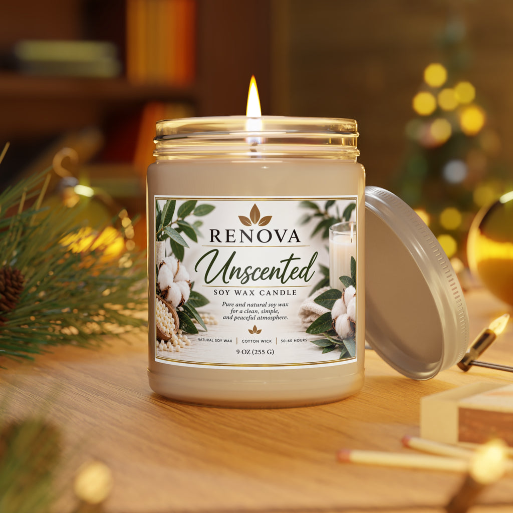 Unscented Soy Candle 9oz | White Lid, Cotton Floral Label