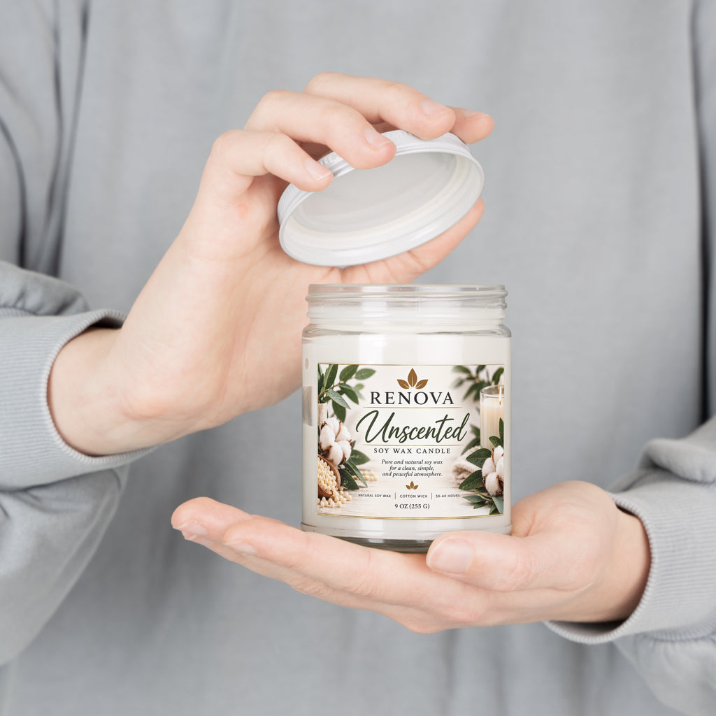 Unscented Soy Candle 9oz | White Lid, Cotton Floral Label