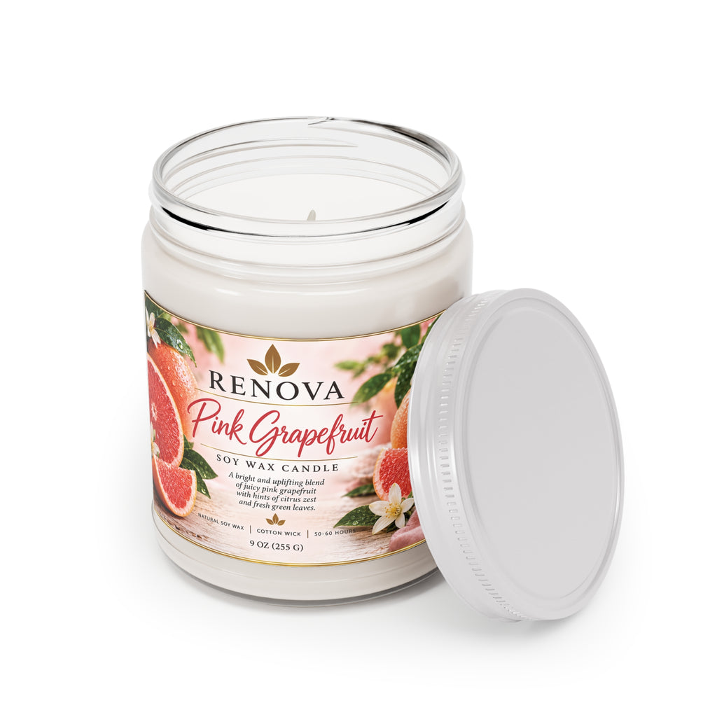 Pink Grapefruit Soy Candle 9oz | Scented Candle with White Lid