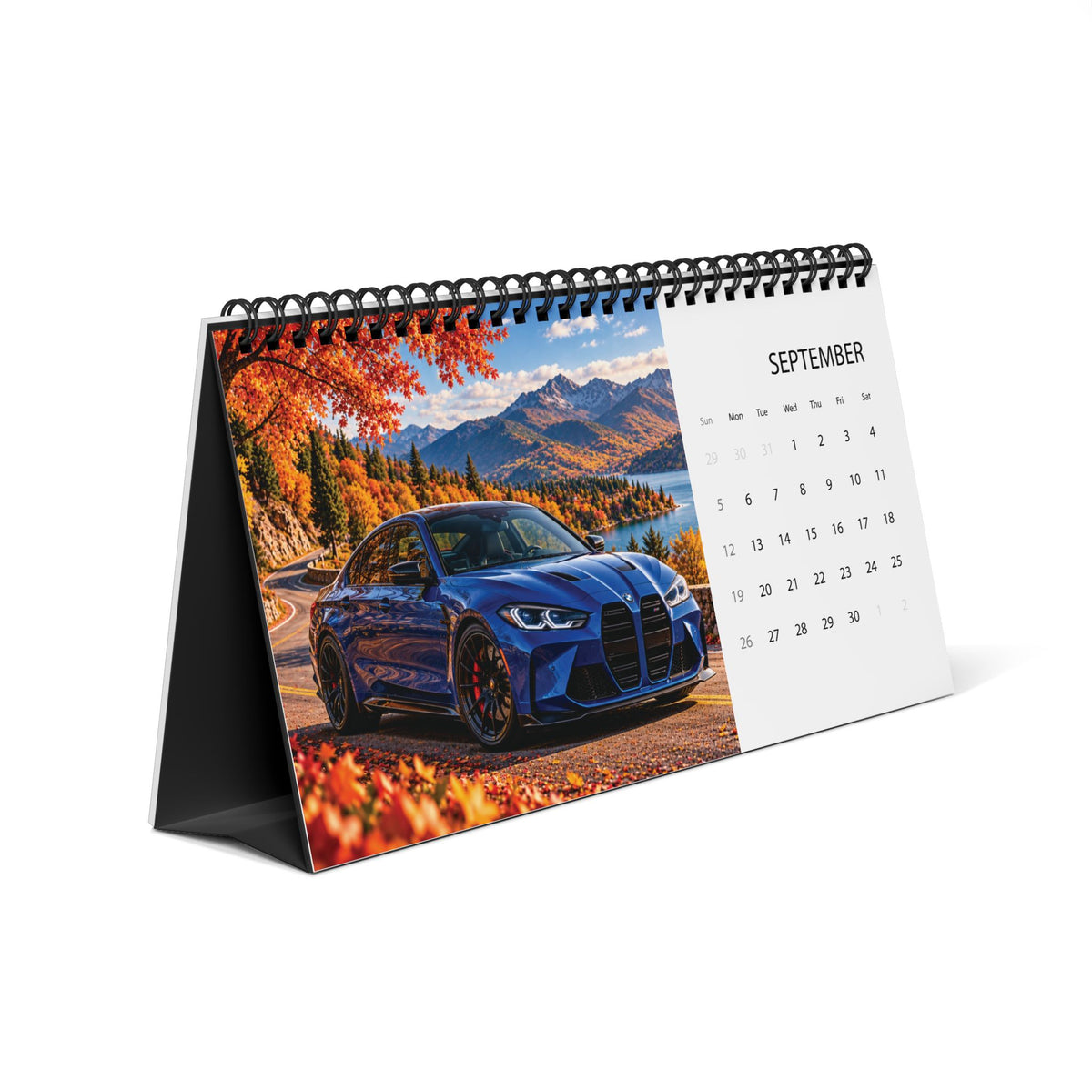 Sports Cars 2027 Desk Calendar — Grid Monthly Desktop Calendar with Car Photography