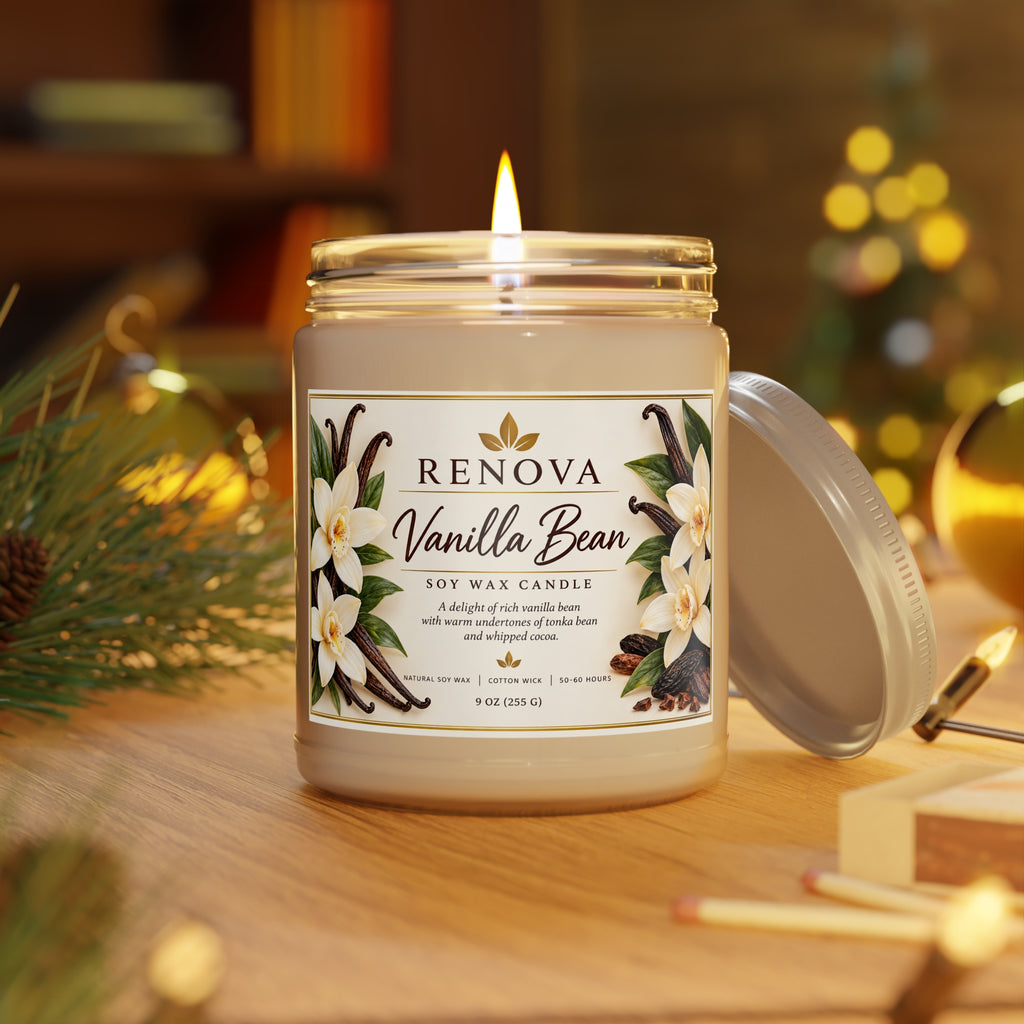 Vanilla Bean Soy Candle 9oz Jar | Scented Candle with White Lid