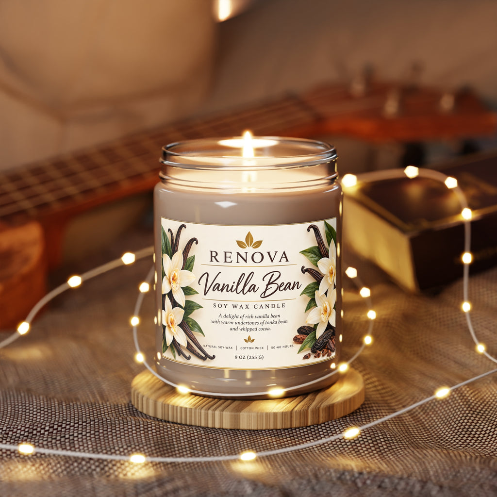 Vanilla Bean Soy Candle 9oz Jar | Scented Candle with White Lid