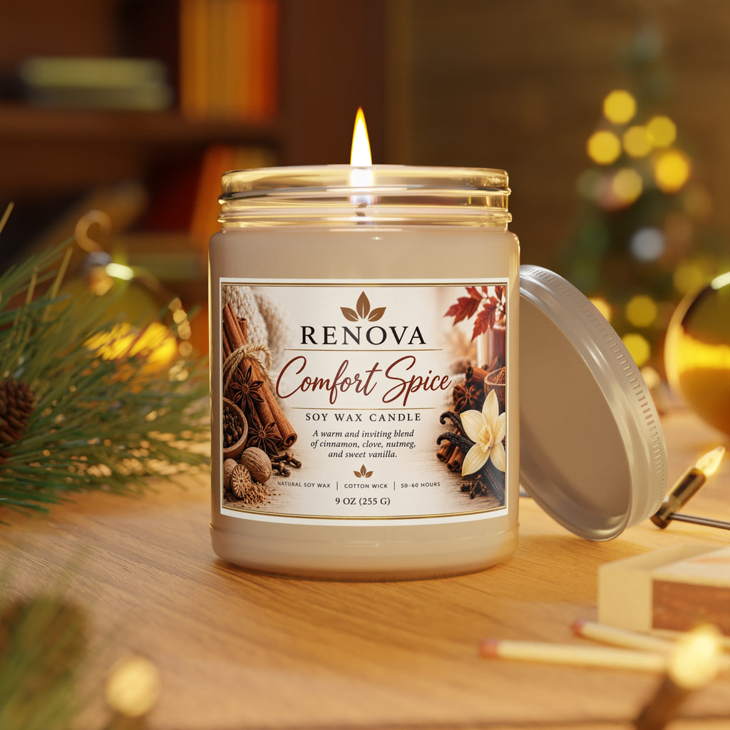 Comfort Spice Soy Candle 9oz | Scented Jar Candle with White Lid