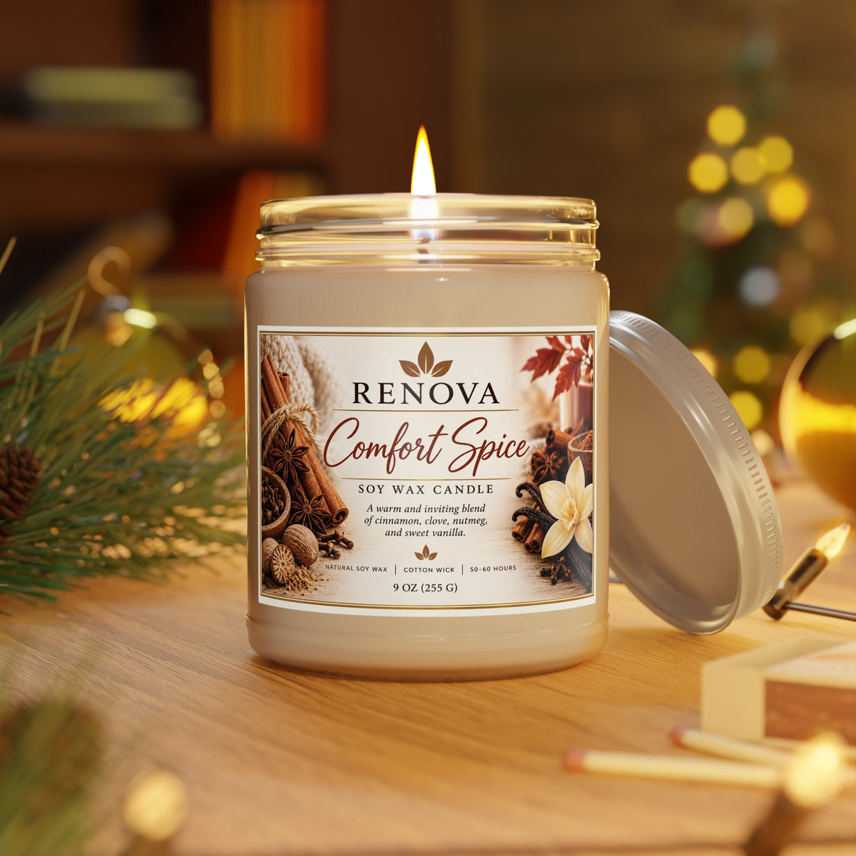 Comfort Spice Soy Candle 9oz | Scented Jar Candle with White Lid