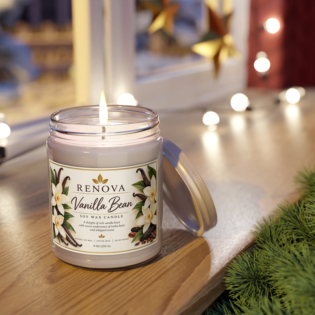 Vanilla Bean Soy Candle 9oz Jar | Scented Candle with White Lid