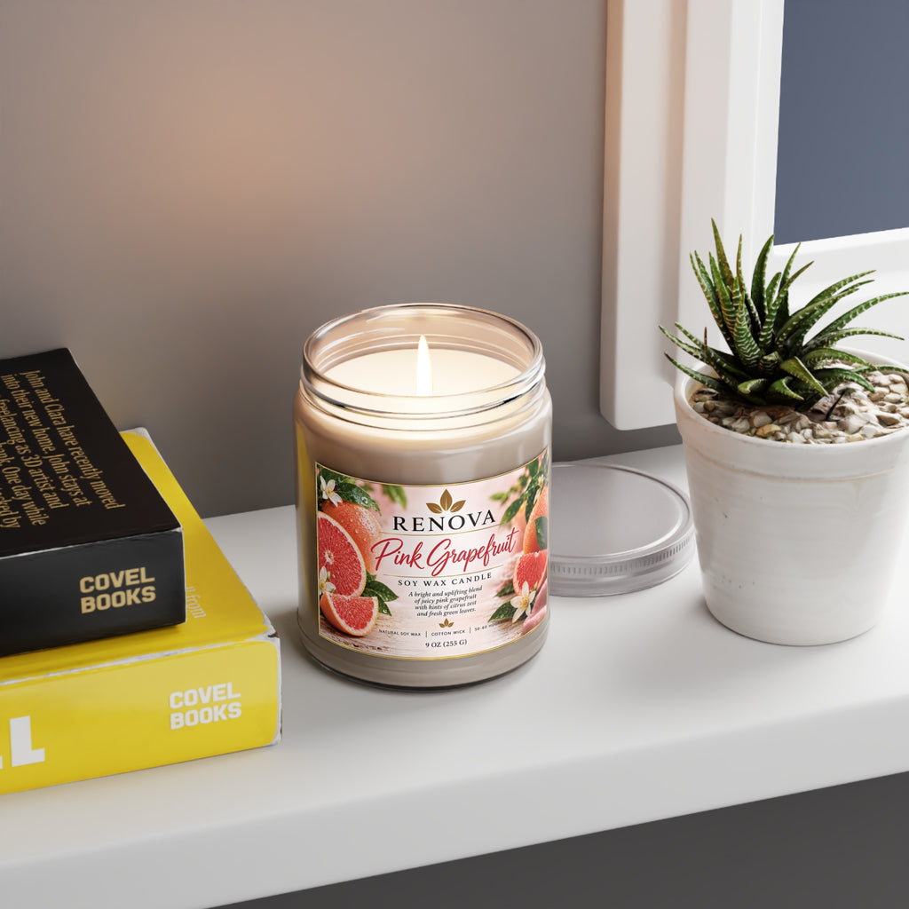 Pink Grapefruit Soy Candle 9oz | Scented Candle with White Lid
