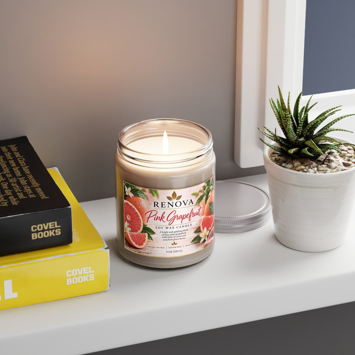 Pink Grapefruit Soy Candle 9oz | Scented Candle with White Lid