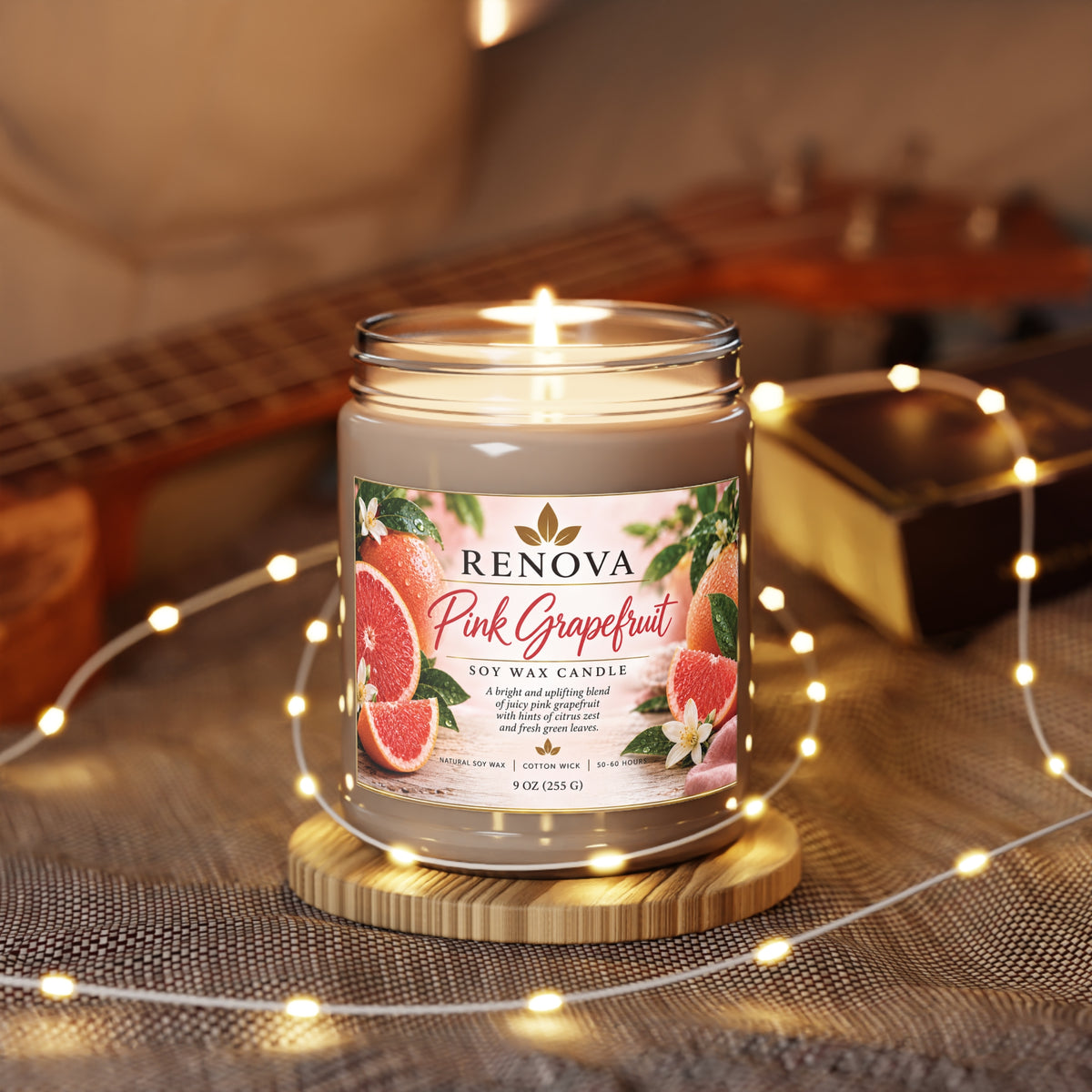 Pink Grapefruit Soy Candle 9oz | Scented Candle with White Lid