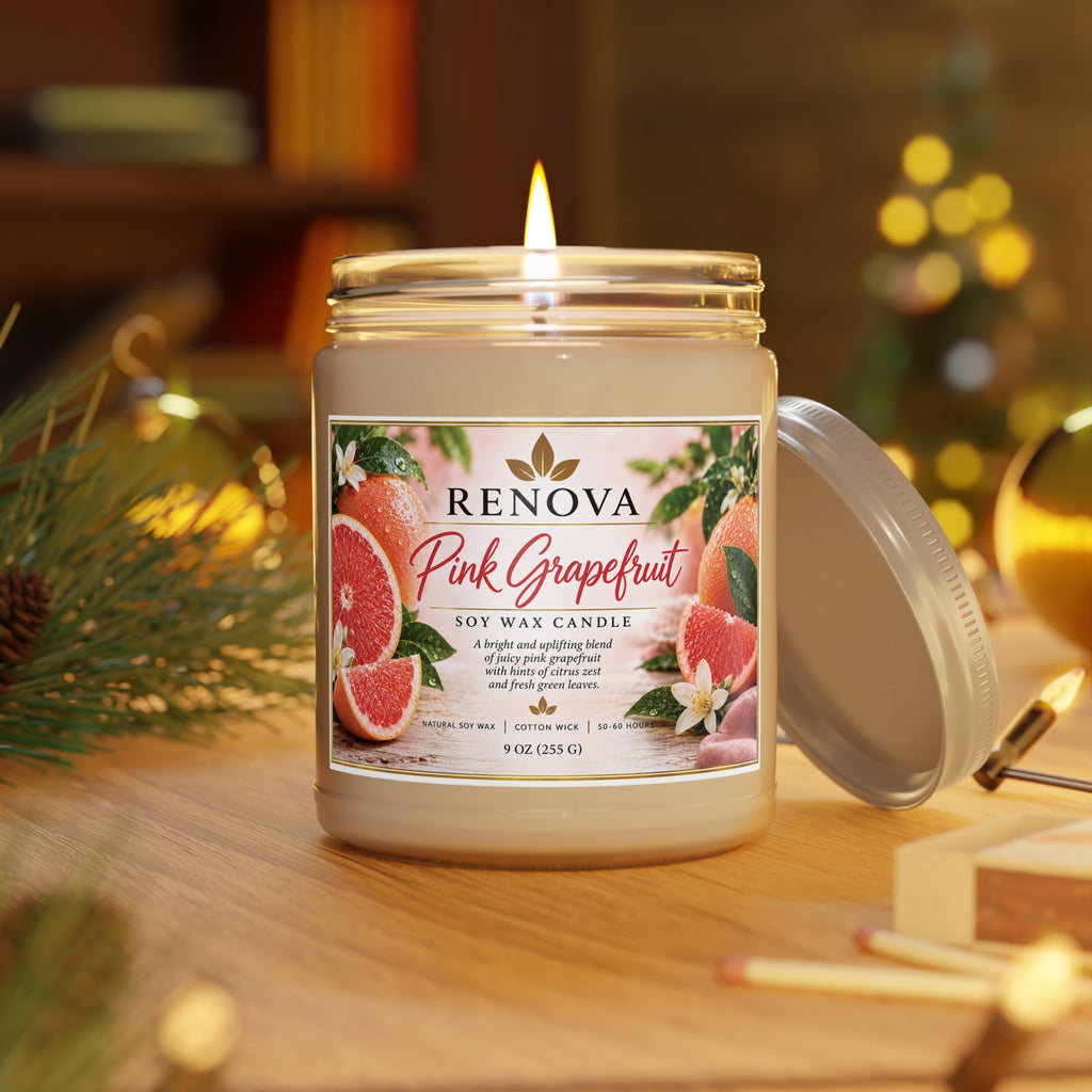 Pink Grapefruit Soy Candle 9oz | Scented Candle with White Lid