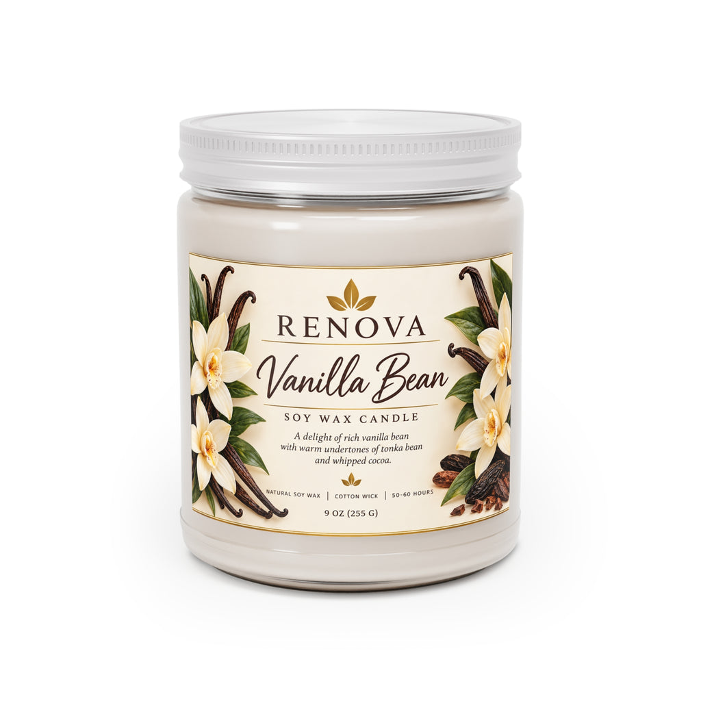 Vanilla Bean Soy Candle 9oz Jar | Scented Candle with White Lid