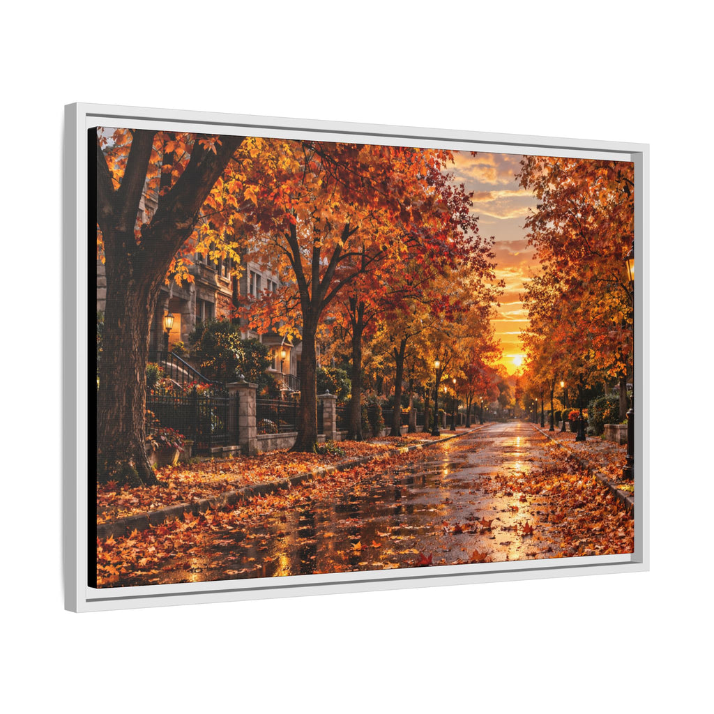 Autumn Street Sunset Matte Canvas Framed | Fall Landscape Wall Art