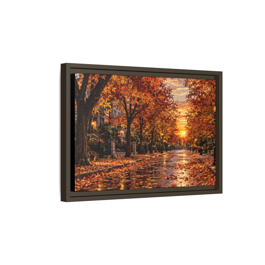 Autumn Street Sunset Matte Canvas Framed | Fall Landscape Wall Art