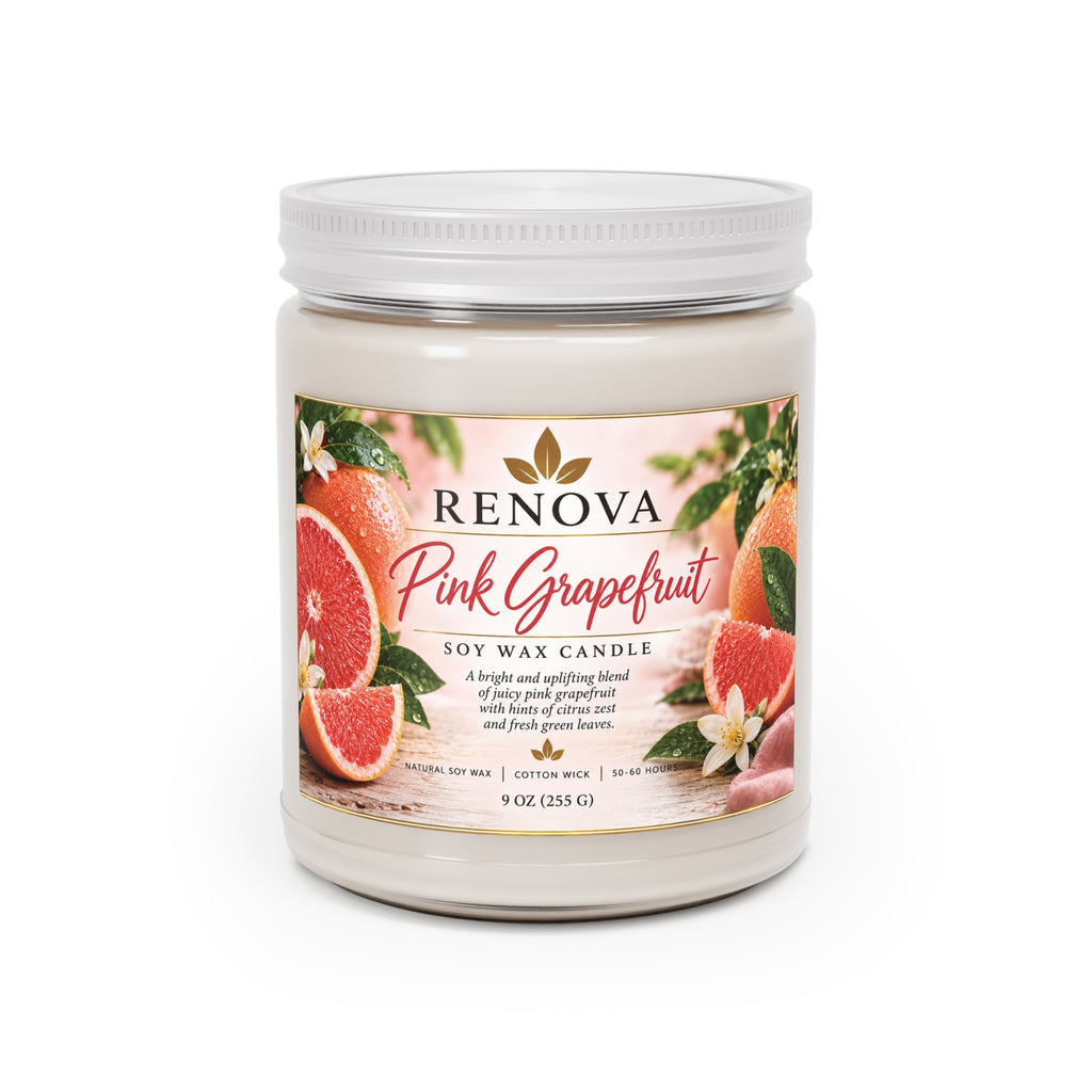 Pink Grapefruit Soy Candle 9oz | Scented Candle with White Lid