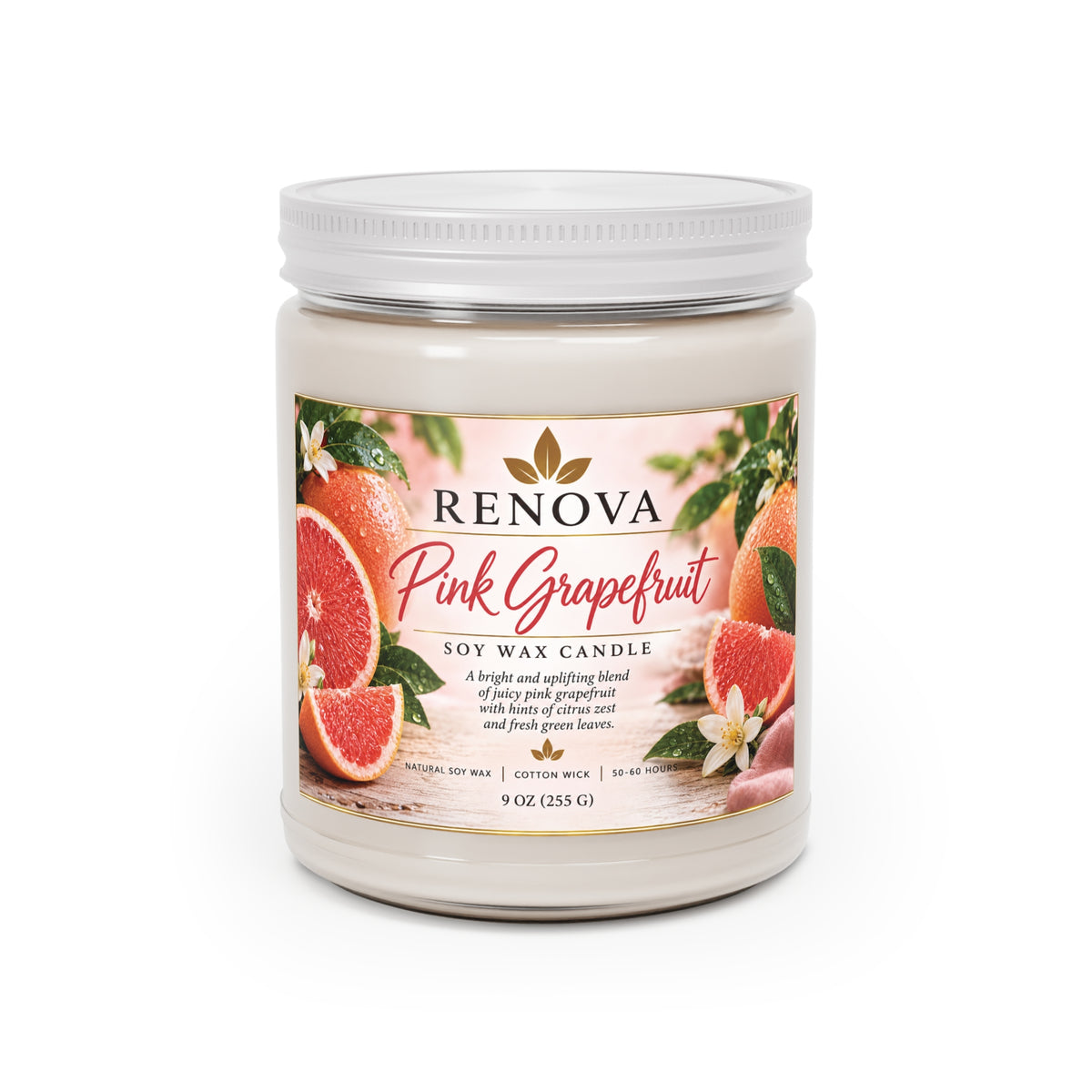 Pink Grapefruit Soy Candle 9oz | Scented Candle with White Lid