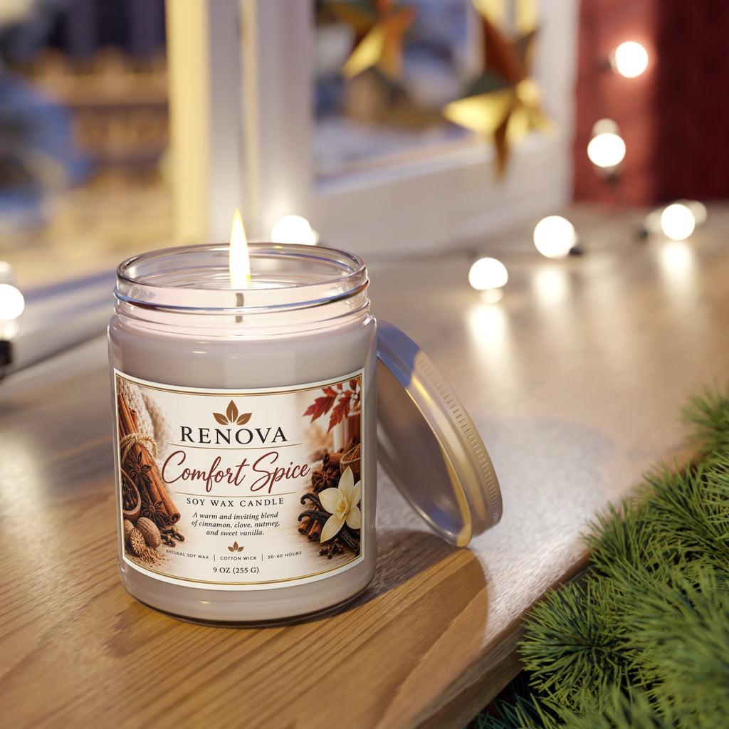 Comfort Spice Soy Candle 9oz | Scented Jar Candle with White Lid