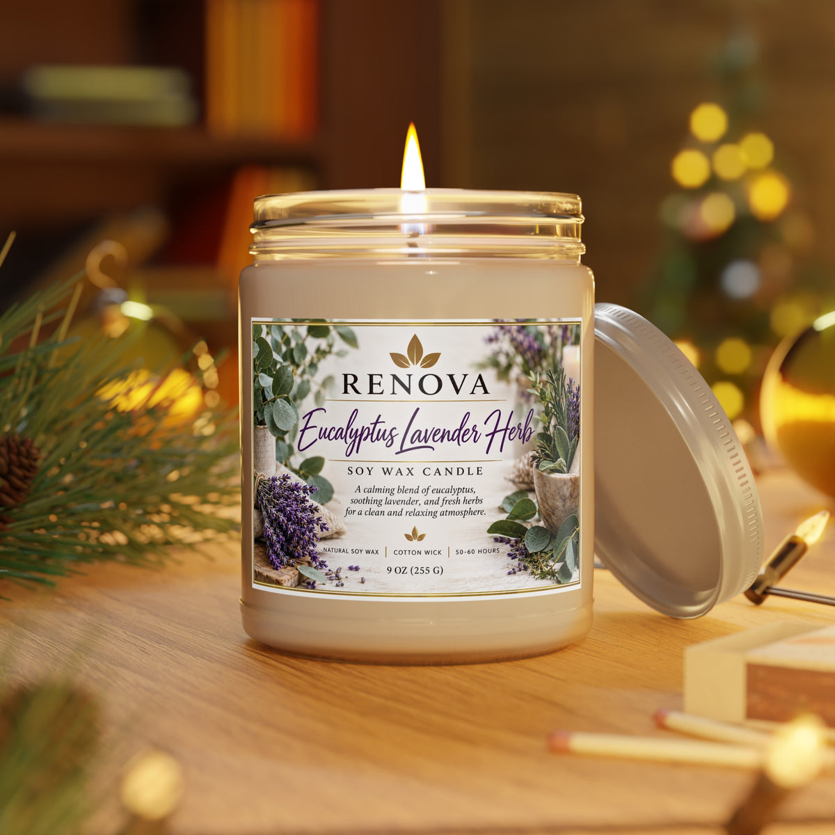 Eucalyptus Lavender Herb Candle 9oz Soy Wax Jar