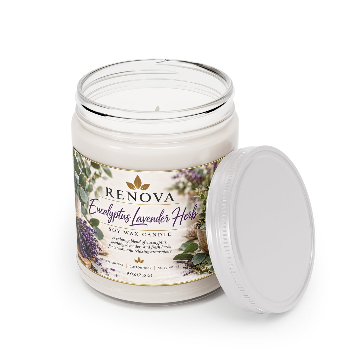 Eucalyptus Lavender Herb Candle 9oz Soy Wax Jar