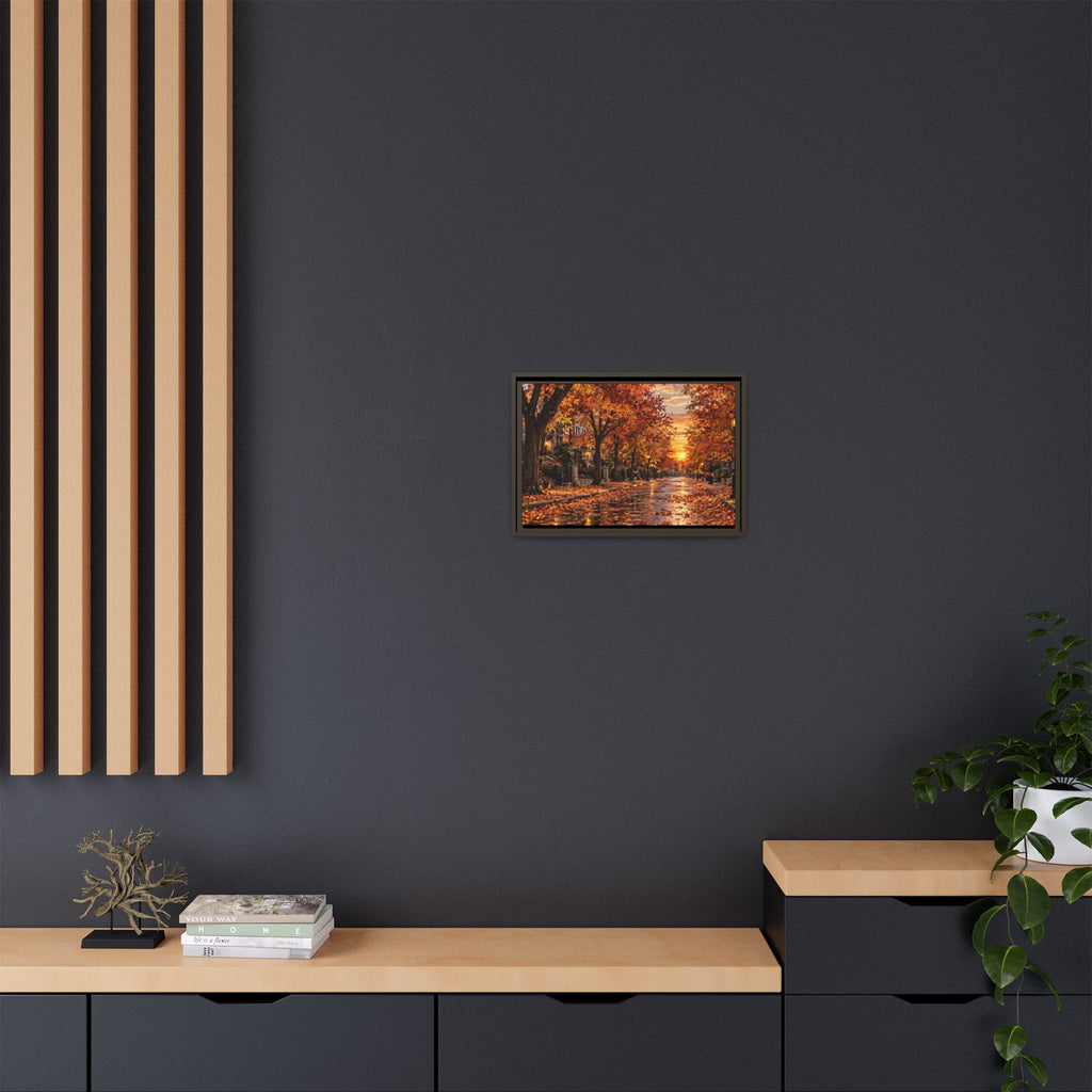 Autumn Street Sunset Matte Canvas Framed | Fall Landscape Wall Art