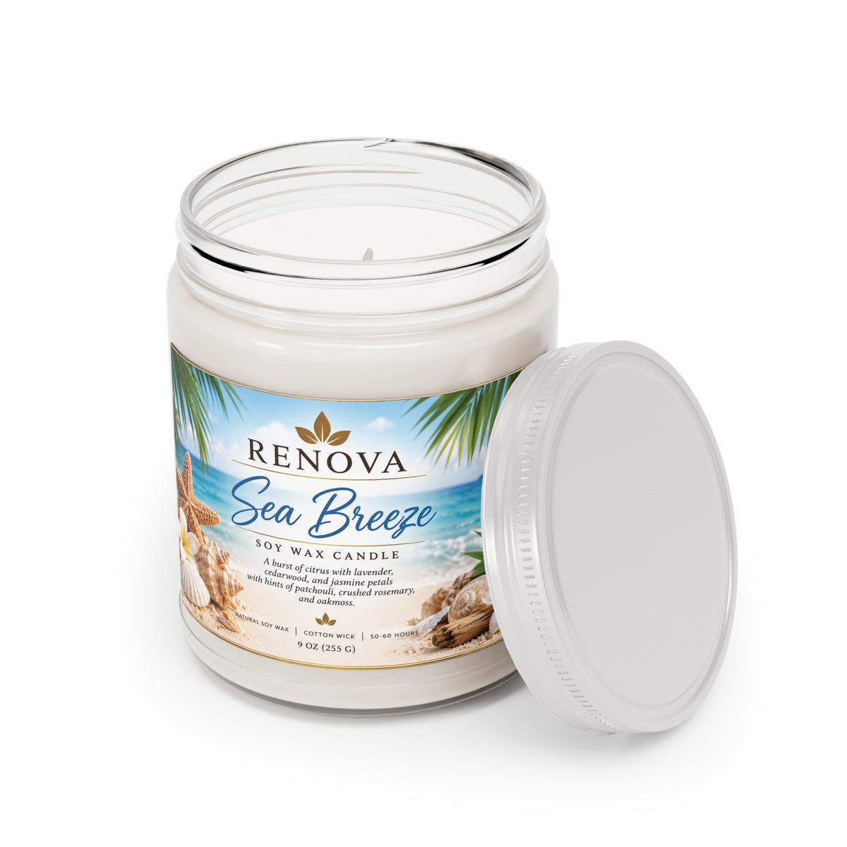 Sea Breeze Soy Candle 9oz | Scented Jar Candle with White Lid
