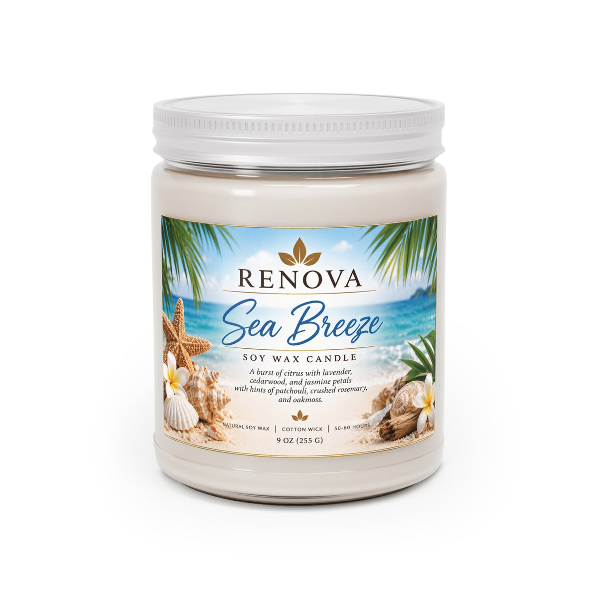 Sea Breeze Soy Candle 9oz | Scented Jar Candle with White Lid