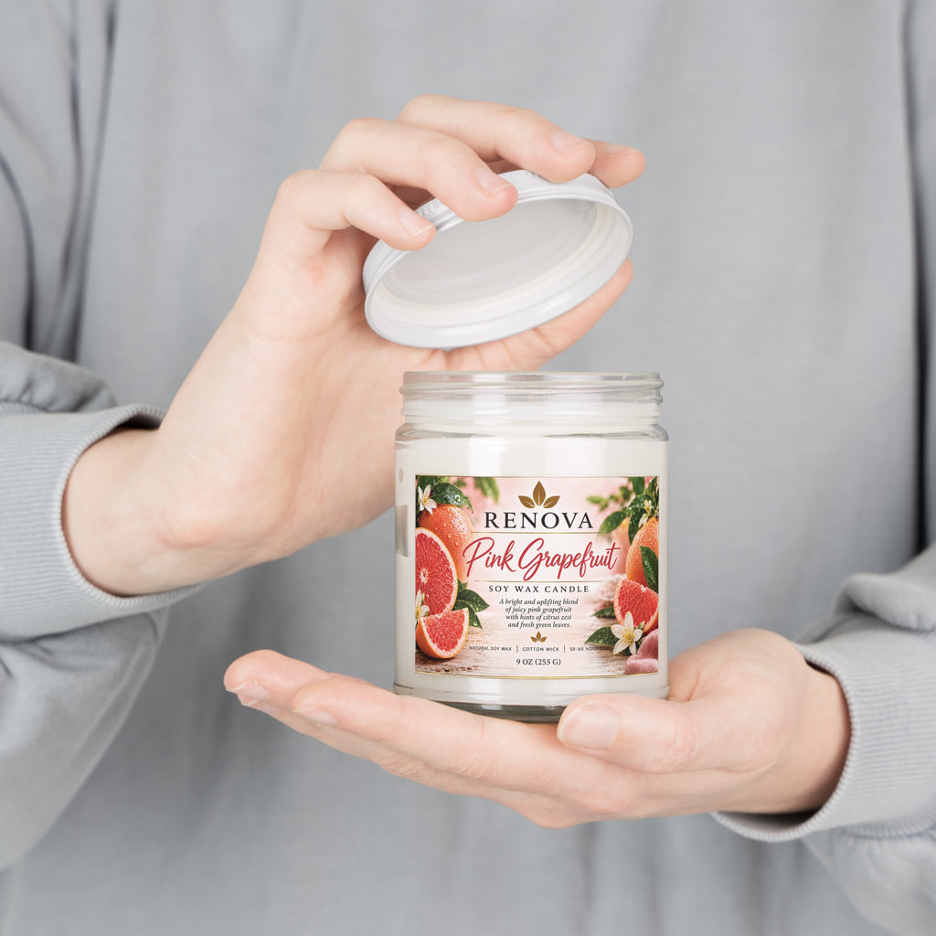 Pink Grapefruit Soy Candle 9oz | Scented Candle with White Lid