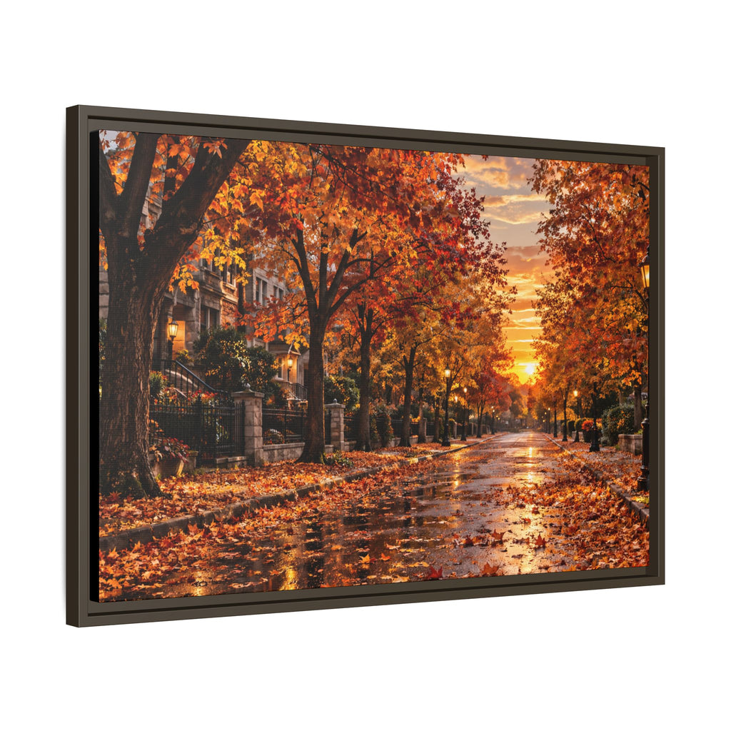 Autumn Street Sunset Matte Canvas Framed | Fall Landscape Wall Art