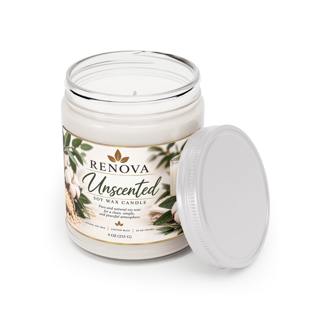 Unscented Soy Candle 9oz | White Lid, Cotton Floral Label