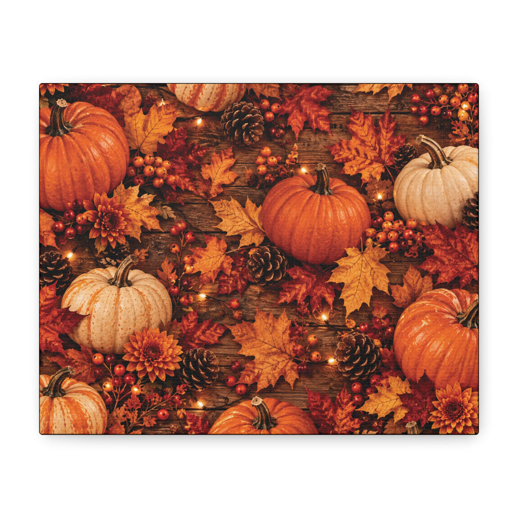 Autumn Pumpkins and Leaves Canvas