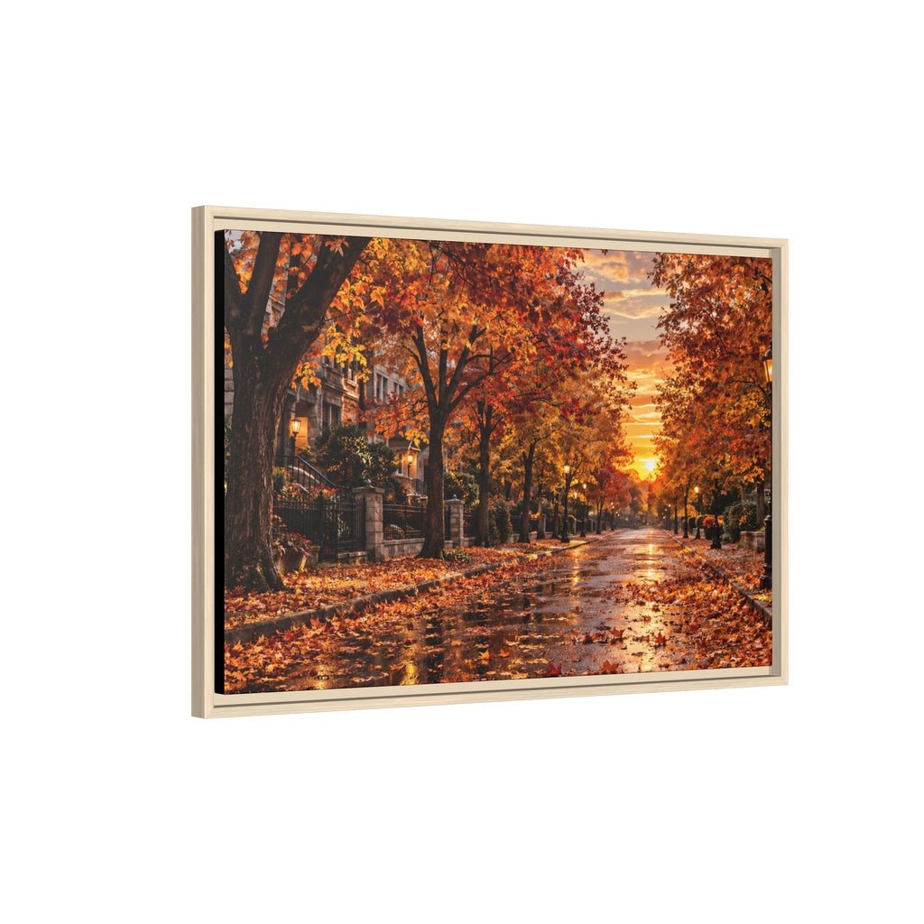Autumn Street Sunset Matte Canvas Framed | Fall Landscape Wall Art