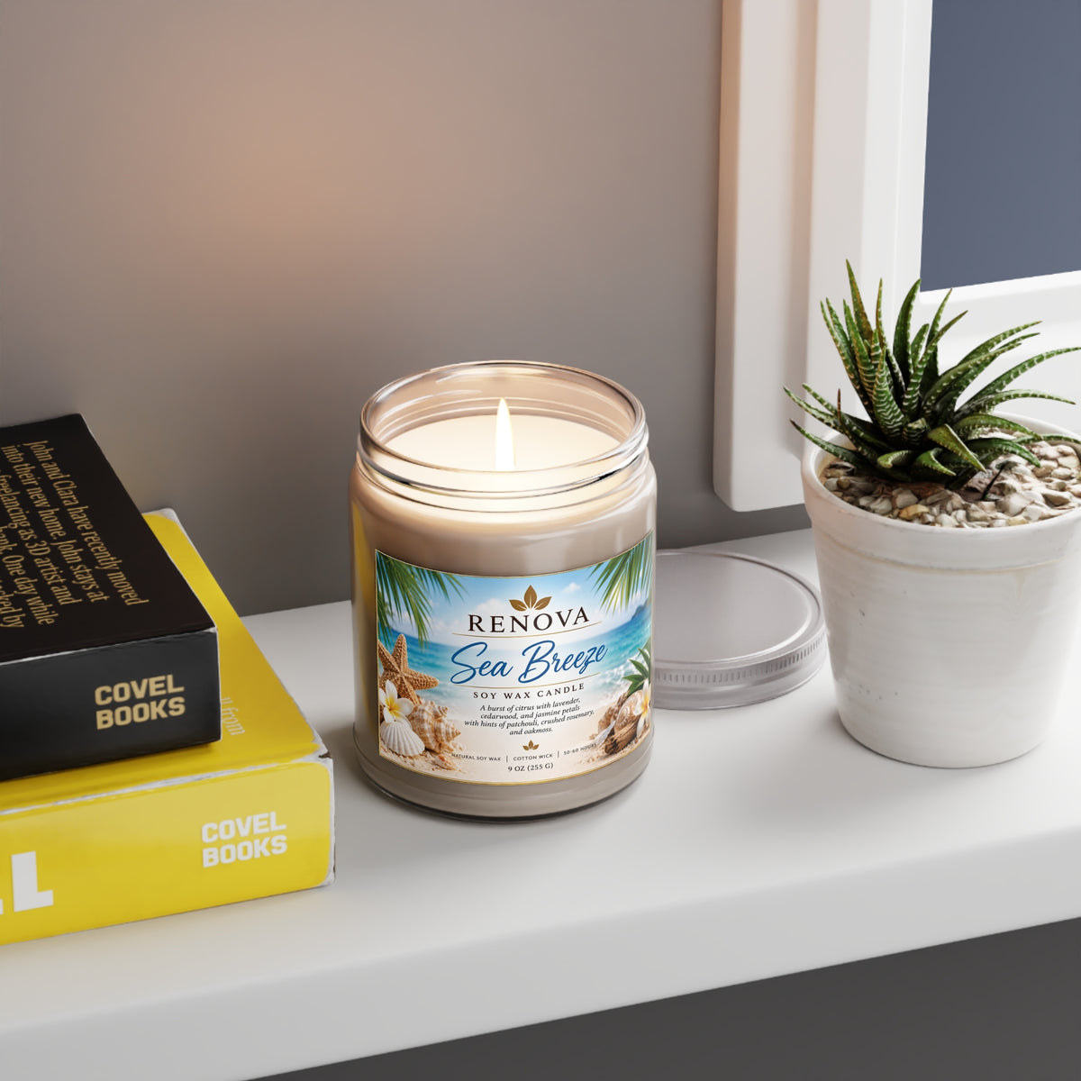 Sea Breeze Soy Candle 9oz | Scented Jar Candle with White Lid