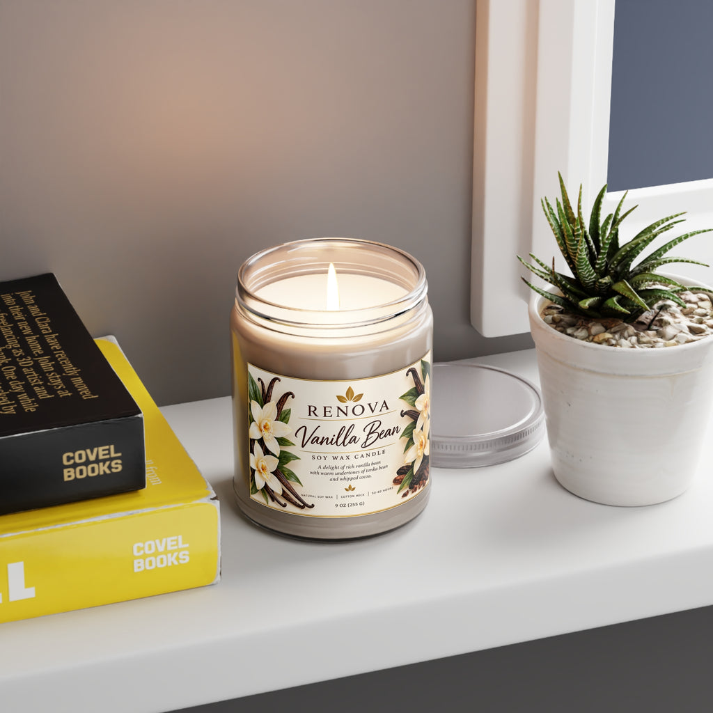 Vanilla Bean Soy Candle 9oz Jar | Scented Candle with White Lid