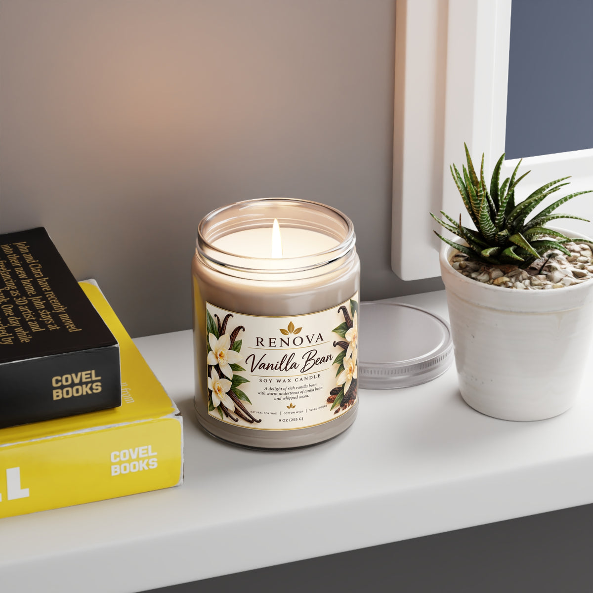 Vanilla Bean Soy Candle 9oz Jar | Scented Candle with White Lid