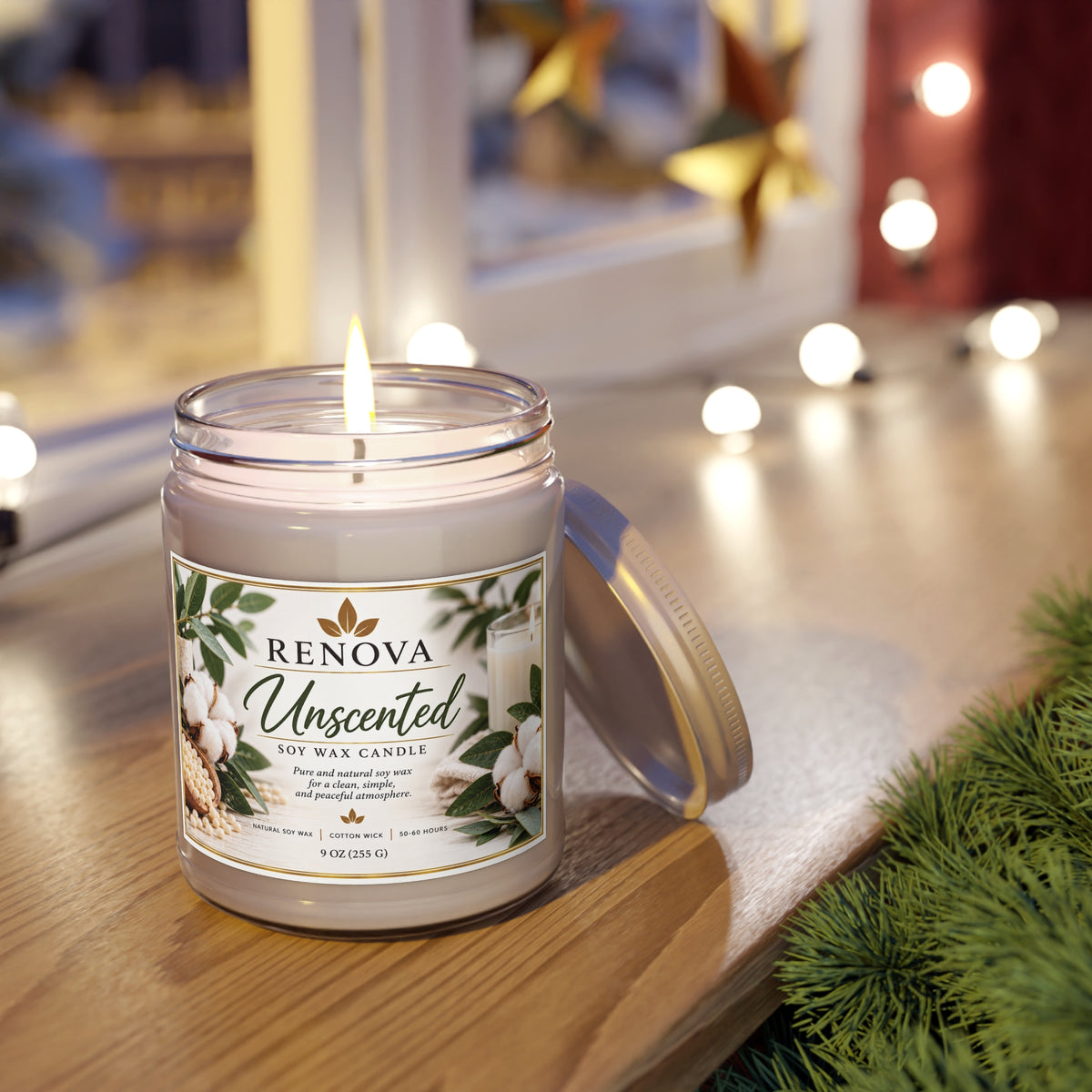 Unscented Soy Candle 9oz | White Lid, Cotton Floral Label