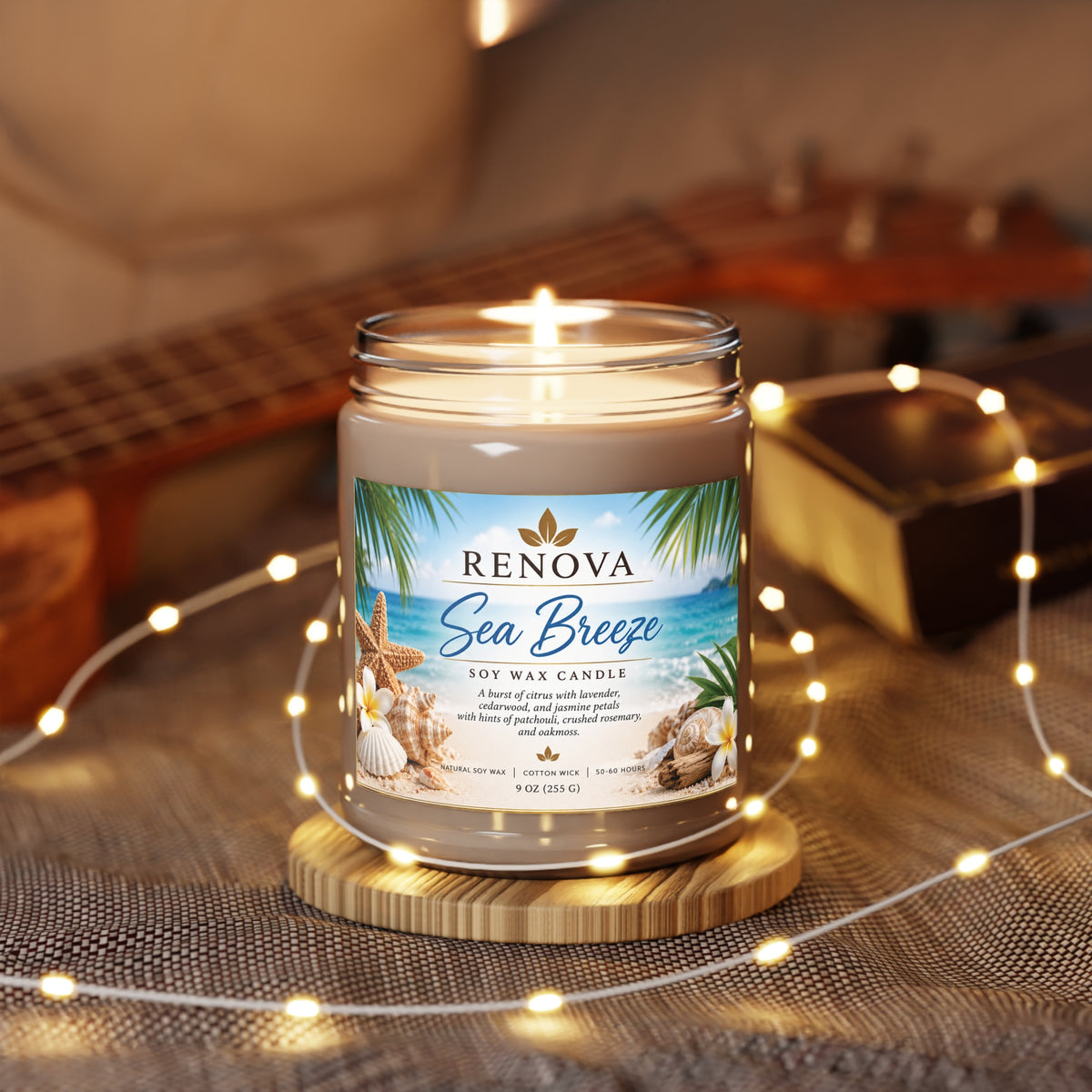 Sea Breeze Soy Candle 9oz | Scented Jar Candle with White Lid