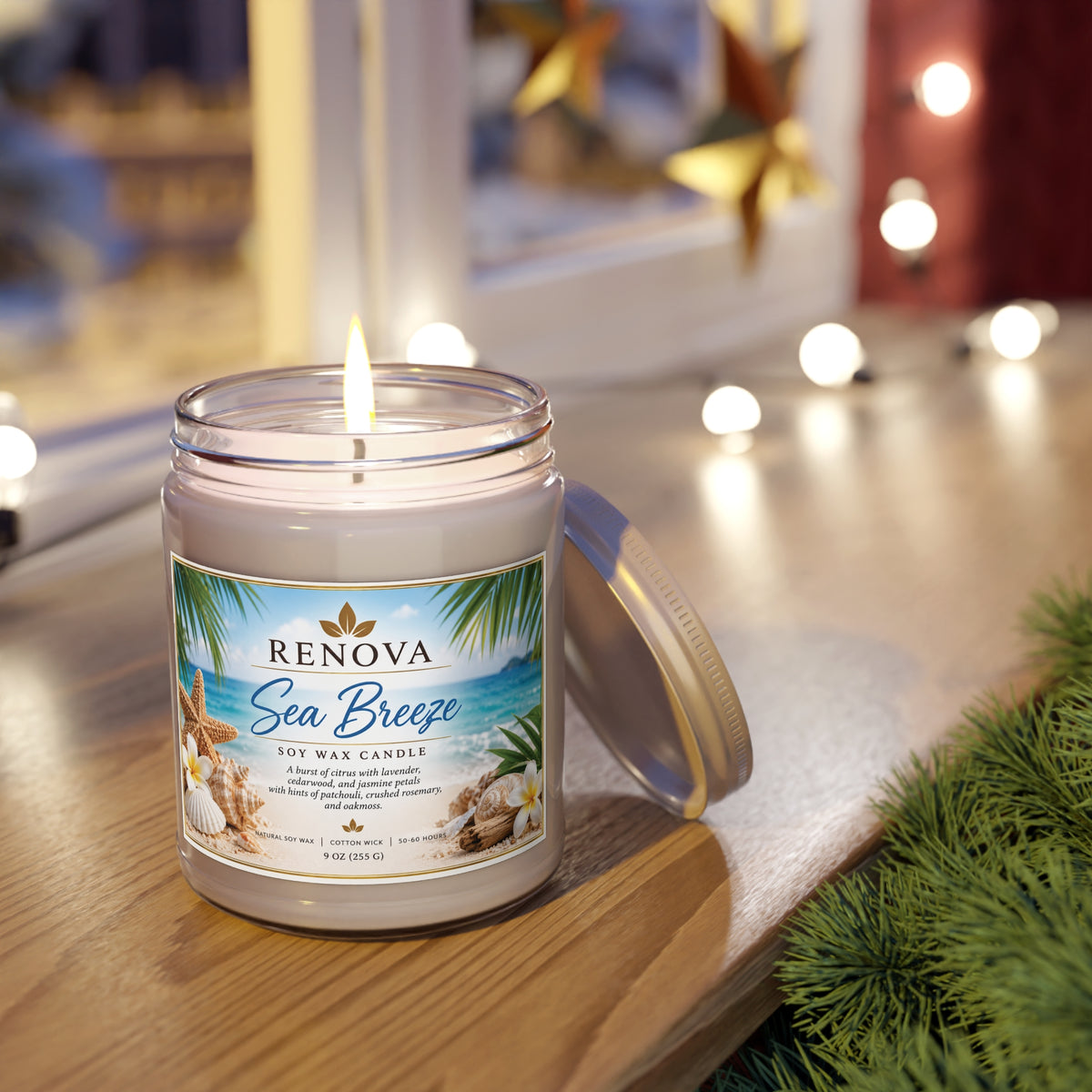 Sea Breeze Soy Candle 9oz | Scented Jar Candle with White Lid