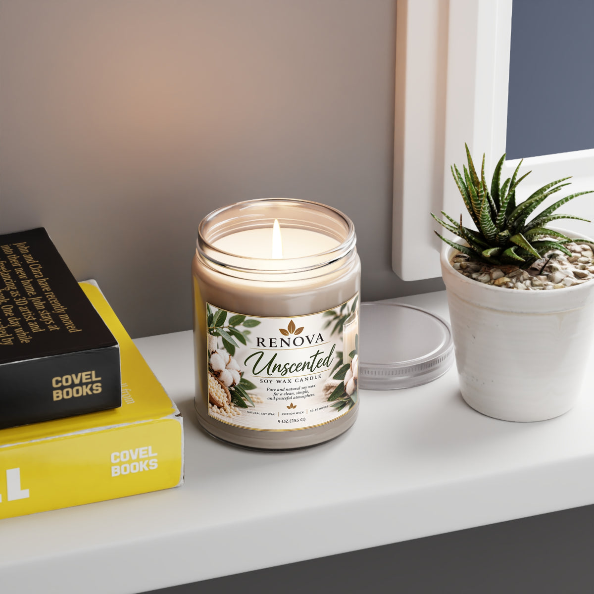 Unscented Soy Candle 9oz | White Lid, Cotton Floral Label